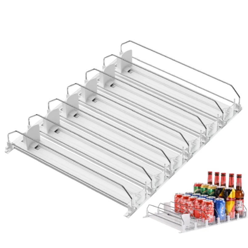 Drink Organizer for Fridge-White Automatic Pusher 6 Rows Glide Soda Dispenser for Fridge-Holds up to 30 Cans