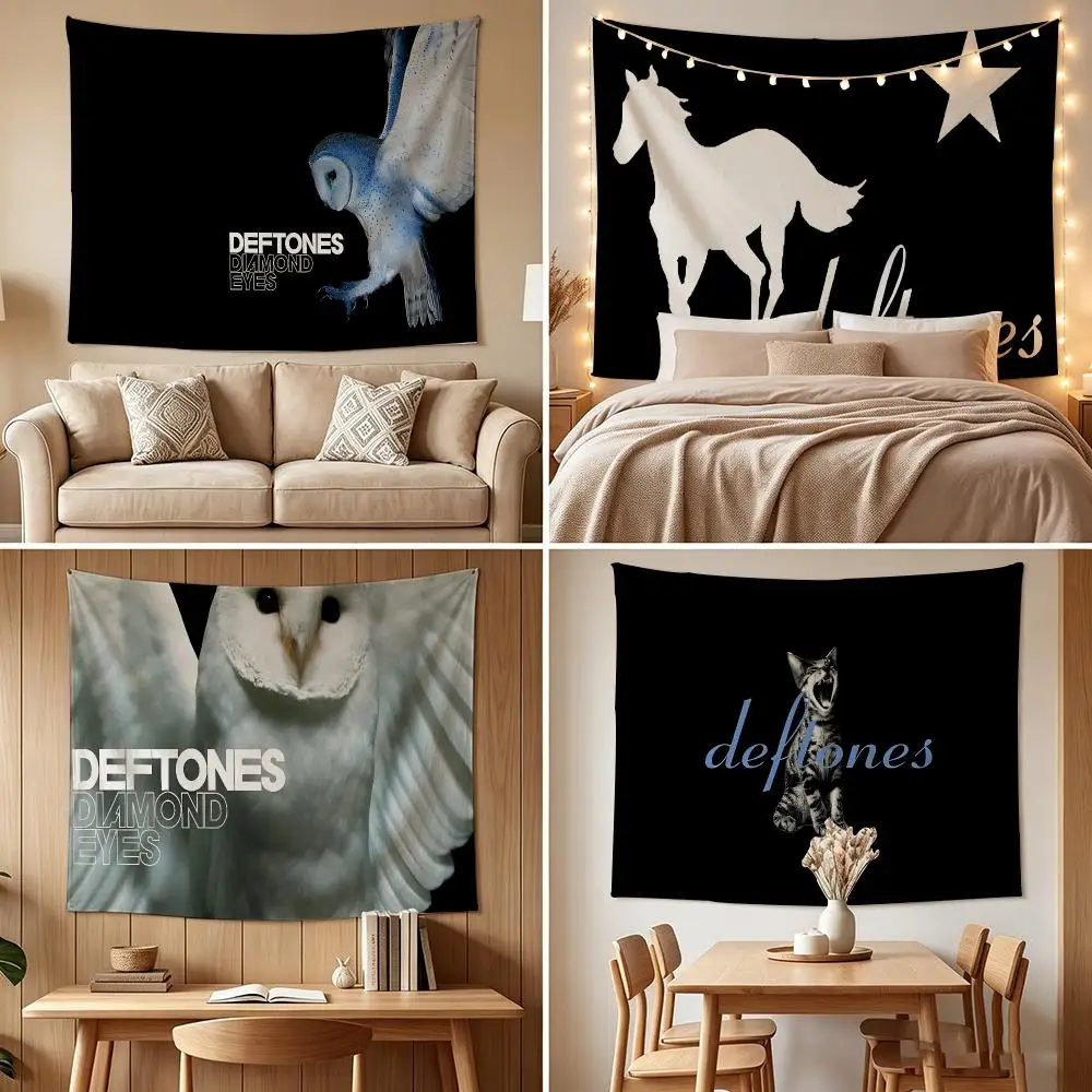 D-Deftones Rock Band Metal Tapestry Custom Living Bedroom Party Dormitory Interior Wall Bohemian Decoration Attached Clip