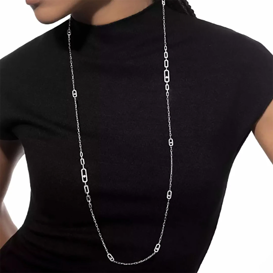 قلادة طويلة للسيدات من الفضة الإسترليني عيار 925 مصنوعة من الألماس المنزلق. هدايا مجوهرات فاخرة.