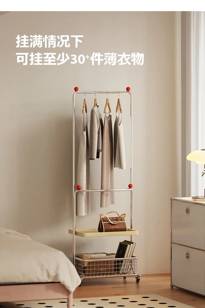 

Bedroom Floor Coat Rack with Wheels Movable Multifunctional Hanger Stainless Steel Storage Rack