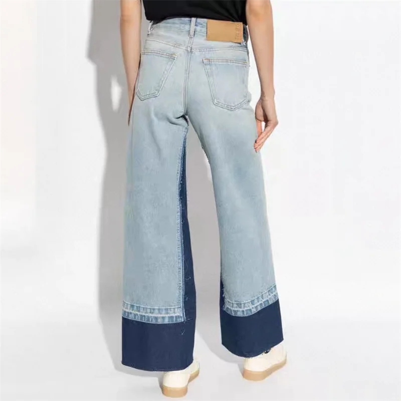 Women's pants 2024 Autumn New in Color Contrast Splicing Women's jeans Retro pure cotton low waist wide leg pants y2k Trousers