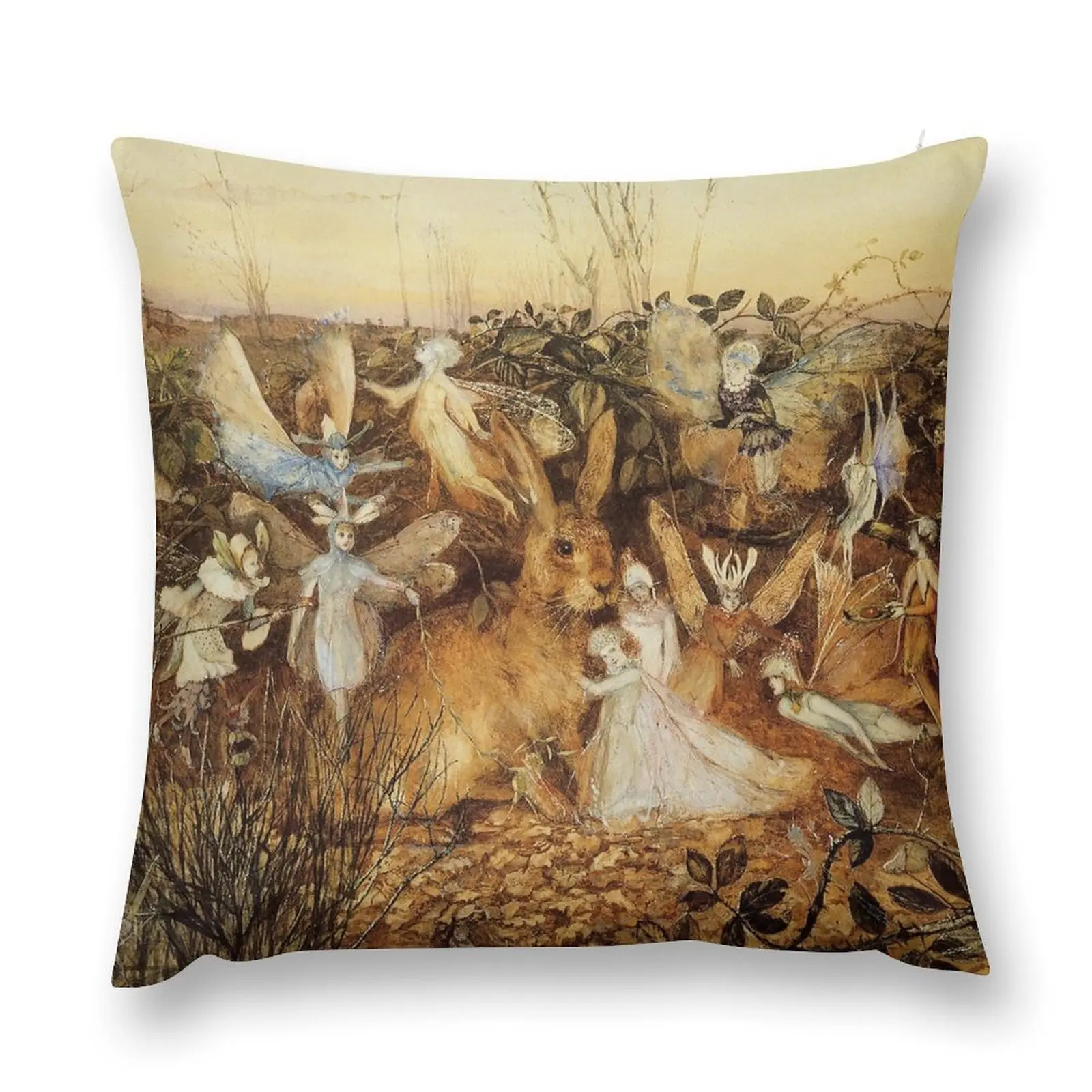 Rabbit Among The Fairies by John Anster Fitzgerald Throw Pillow Pillow Decor luxury sofa pillows pillow