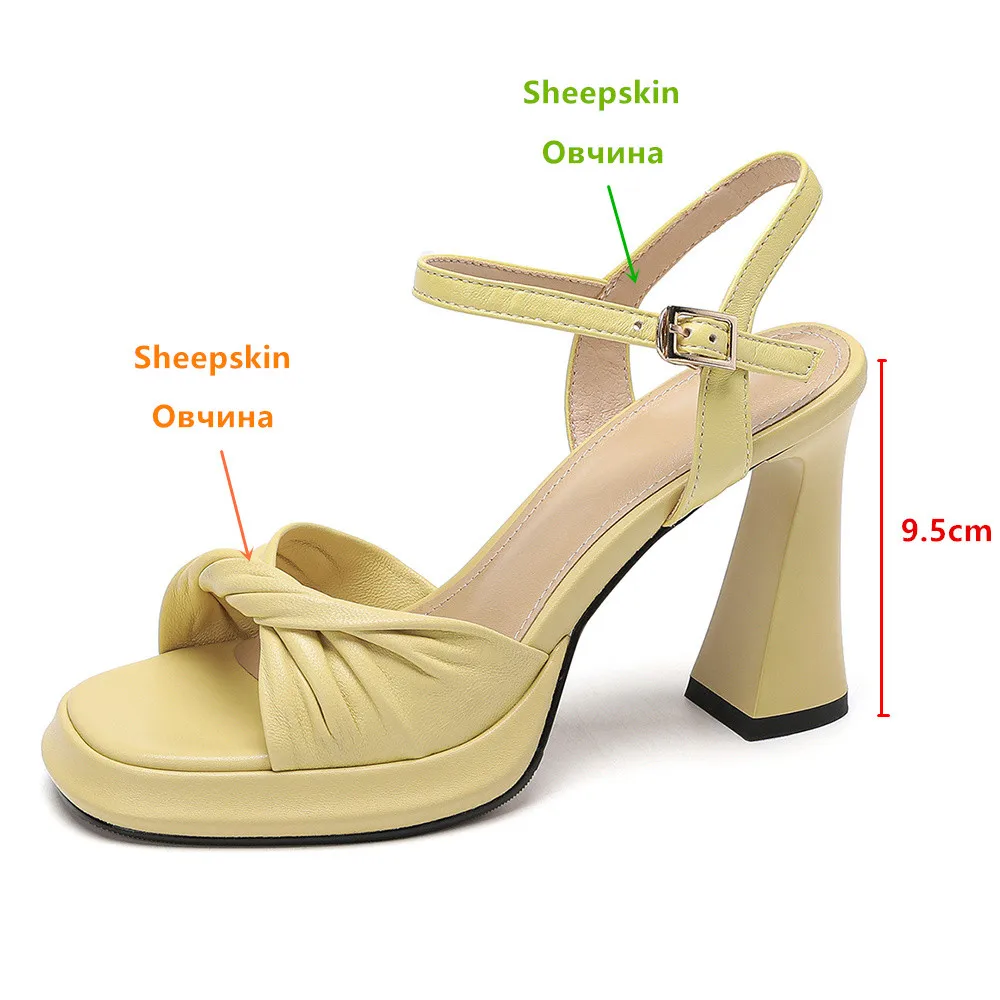 Aucegi 2024 New Summer Casual Sandals Fashion Soft Genuine Leather Peep Toe Platform High Heels Wedding Party Women's Shoes