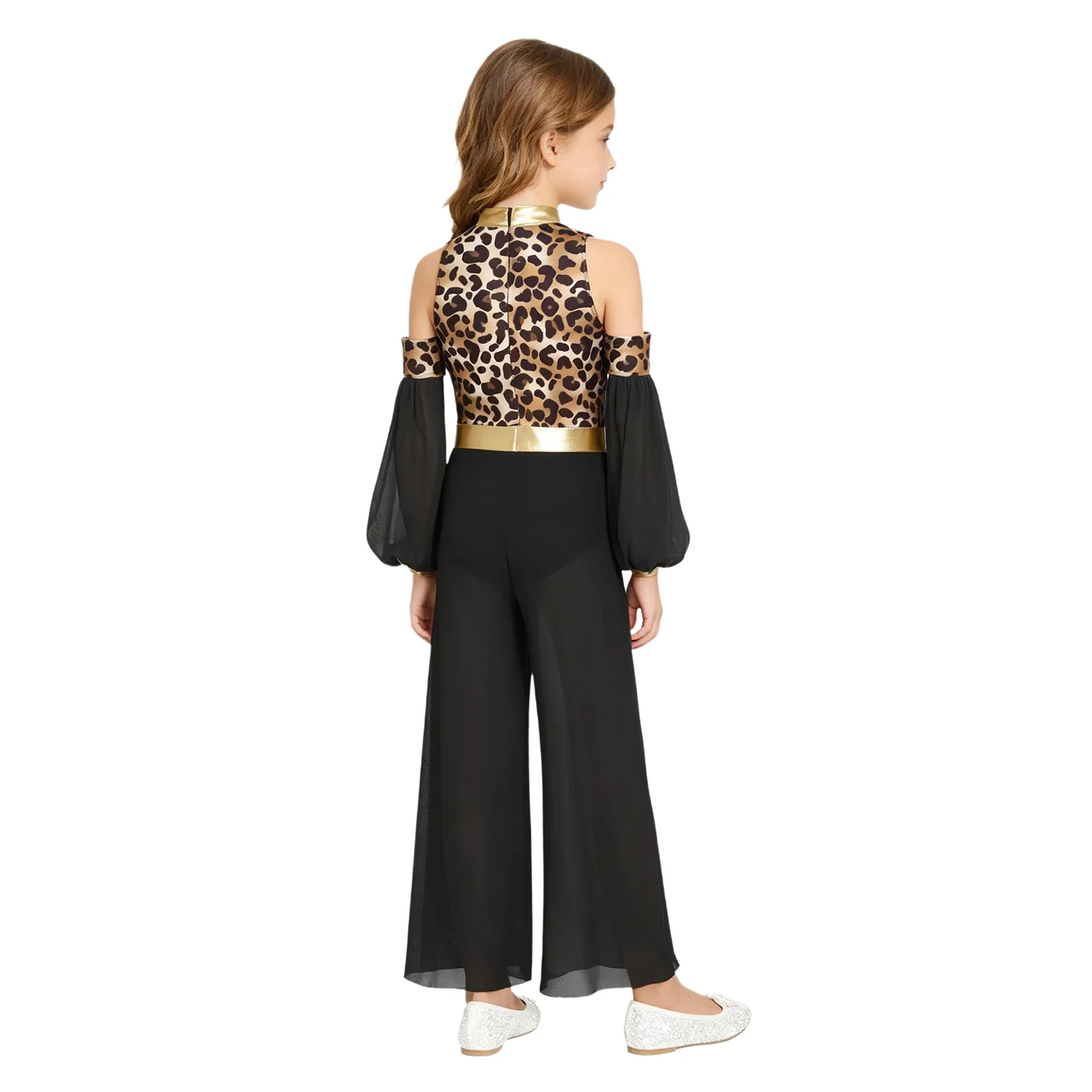 Girls Cave Native America Princess Costume Halloween Prehistoric Stone Primitive Cosplay Leopard Print Jumpsuit with Oversleeves