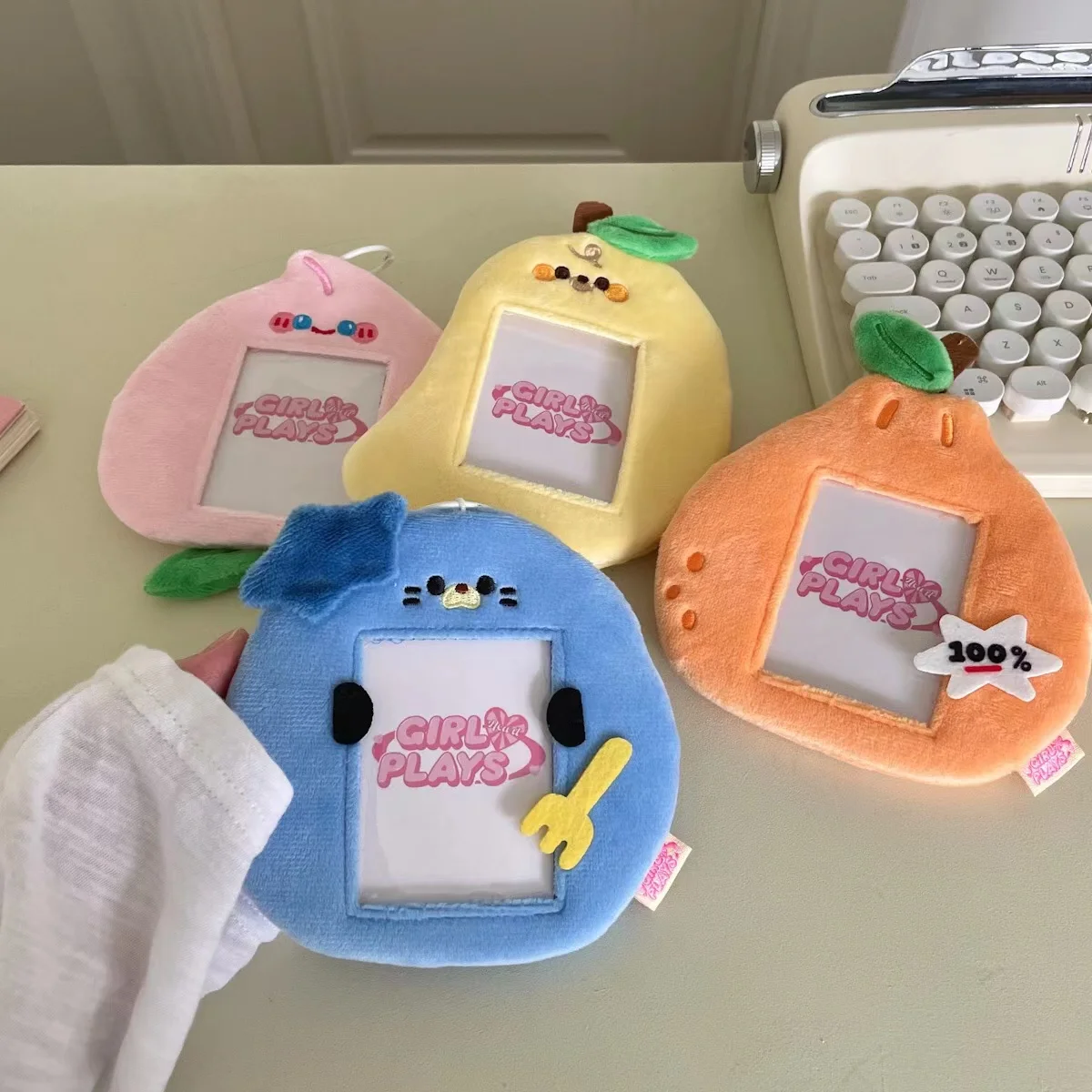 Kawaii Original Cartoon Fruit Series Kpop Photocard Holder Soft Plush 3 Inch Photo Card Holder Bag display pendant Stationery