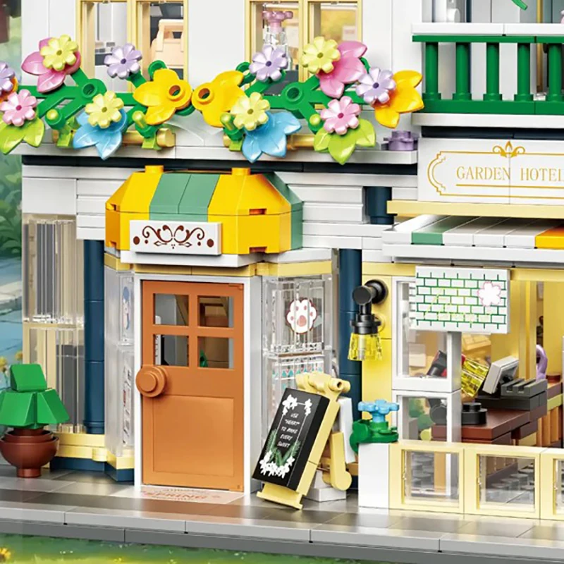 997 قطعة خبير إبداعي MOC حديقة صغيرة فندق اللبنات شارع المدينة شقة وحدات نموذج لتقوم بها بنفسك لغز لعب الأطفال هدية #4