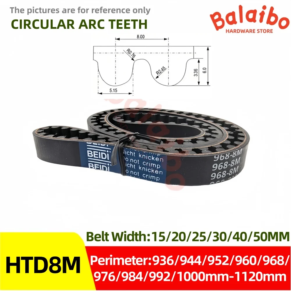 

HTD 8M Perimeter 936/944/952/960/968/976/984/992/1000/1008mm-1120mm Timing belt Width 15/20/25/30/40/50mm