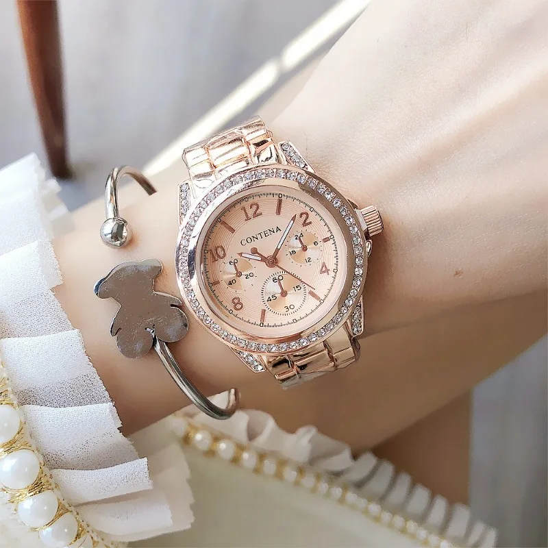 Luxury Brand Rhinestone Ladies Watch Fashion Stainless Steel Analog Quartz Wristwatch for Woman Simple Elegant Women Watches
