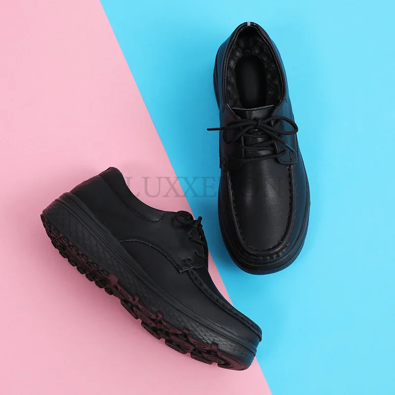 Genuine Leather Autumn and Winter Lace Up Nurse Shoes Women Soft Soles Breathable Fashionable and Comfortable Medical Flat Shoes