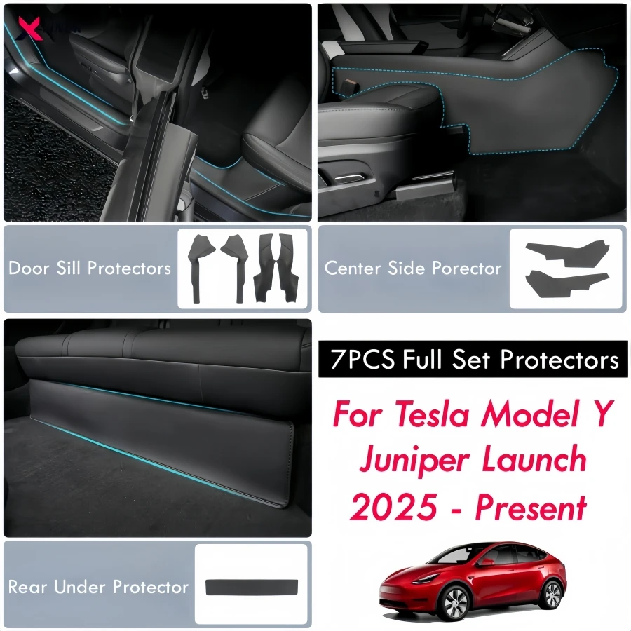 

7PCS Car PU Protectors for Tesla Model Y Juniper Launch 2025 2026 Center Console Anti Kick Pad & Rearseat Under Cover Protection