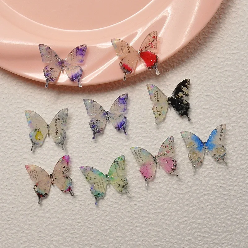 New style 100pcs/lot color pattern print animals cartoon butterfly shape acrylic beads diy jewelry garment hair accessory