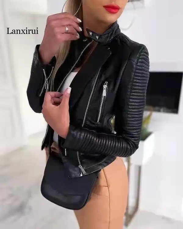 

Women Spring Slim Fit Short Leather Coat 2022 Autumn Female Soft MOTO Biker PU Jacket Windproof Streetwear Outwear