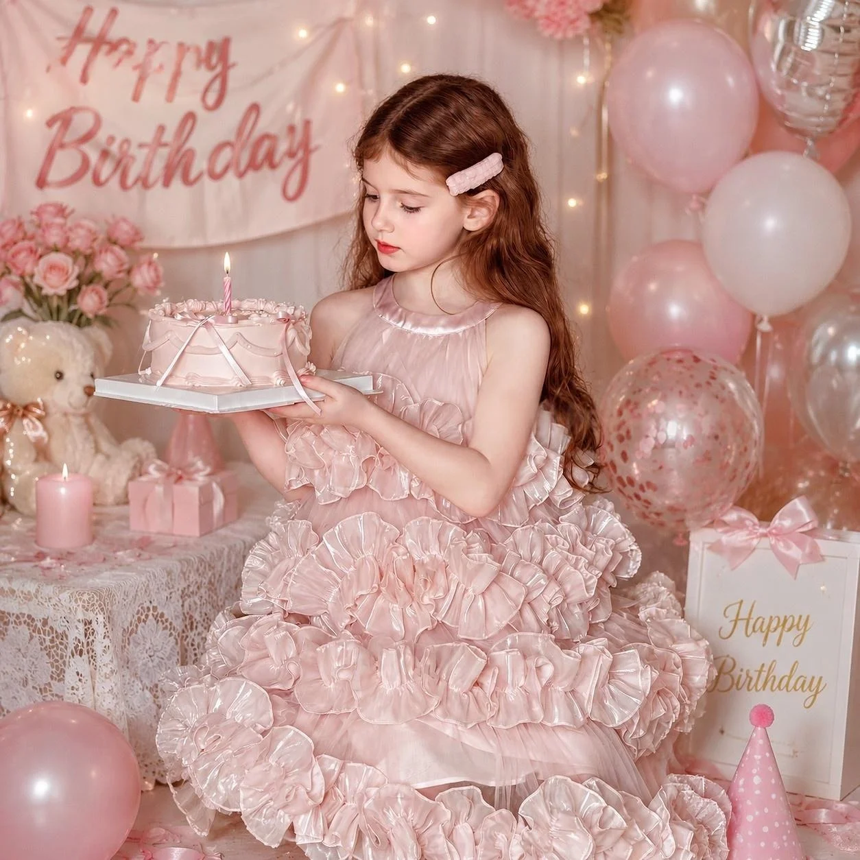 Custom Luxury Dress Women Guest Flower Girl Wedding Gown Luxury Birthday Pageant Pink Ruffle Tulle Kids Formal Gown