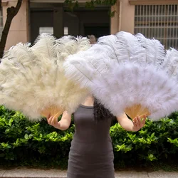 13 Bones Natural Ostrich Feather Fan Customized Held Folding Colorful Fan for Performance Dance Fans Stage Carnival Show Props