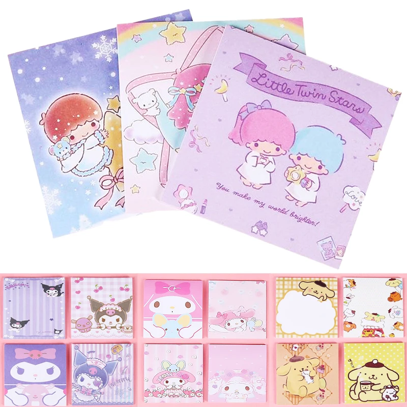 20 Sheets/pcs Kawaii Kuromi Sticky Notes Cartoon Little Twin Star Memo Pad Office Leave Message Notepad Girls Stationery Gift