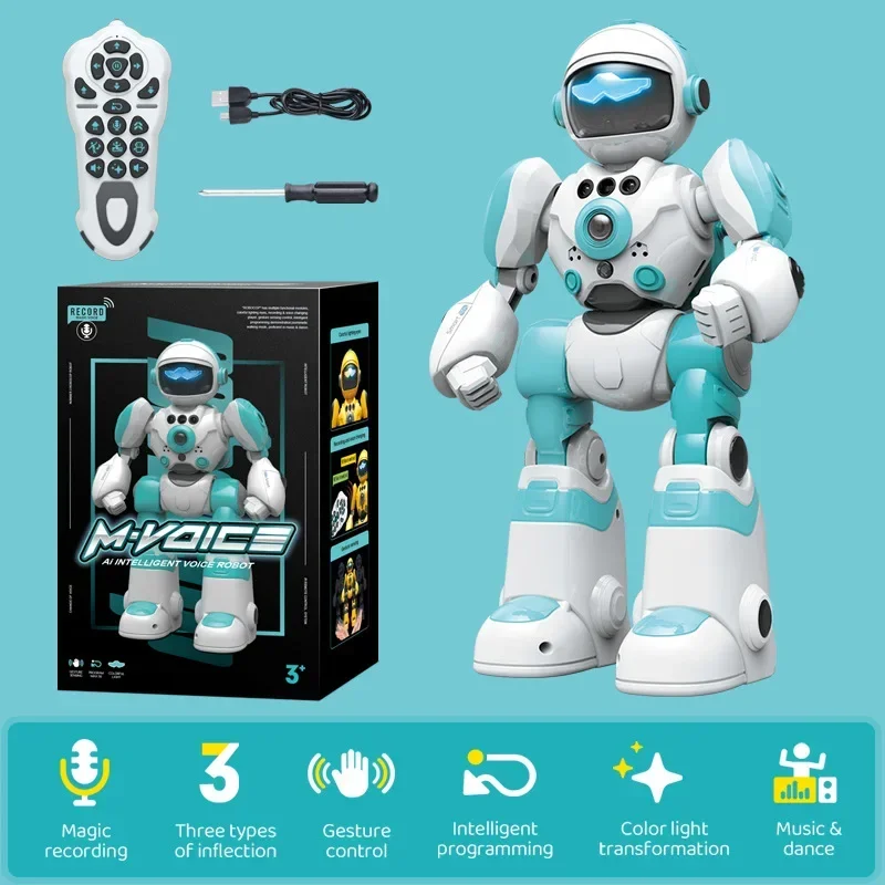 Robot Intelligent RC, enregistrement vocal avec lumières, programmation, télécommande, musique, danse, jouet électrique pour enfants, cadeau