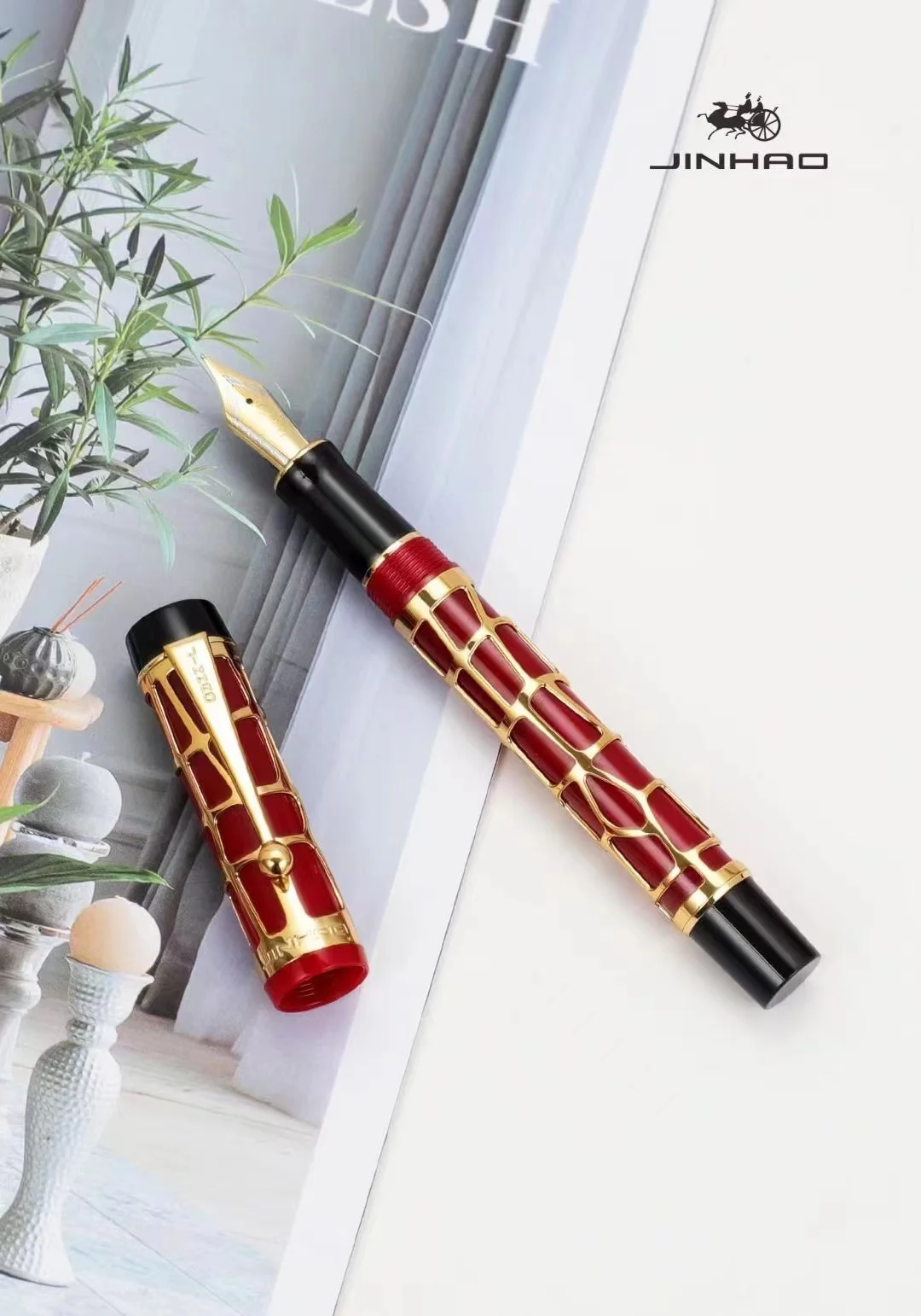 Jinhao Smoothly New Century 100 Real Gold Electroplating Hollow Out Fountain Pens For Writing Stationery Christmas Business Gift