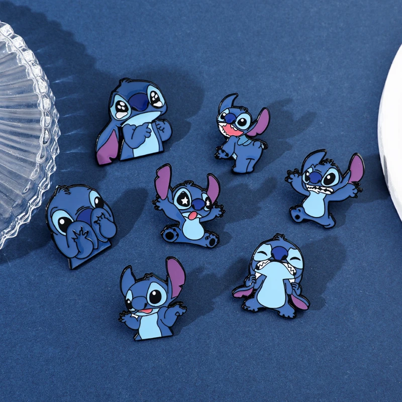 

New Disney Lilo&Stitch Cartoon Cute Denim Collar Lapel Pin Brooch Icon Badge for Bags Jewelry Anime Figure Kids Birthdays Gifts