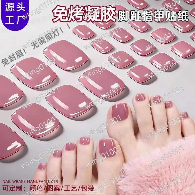 for DIY Solid Color Gel Nail Stickers UV Free No Bake Toenail Decals Easy Application Long Lasting Manicure Art