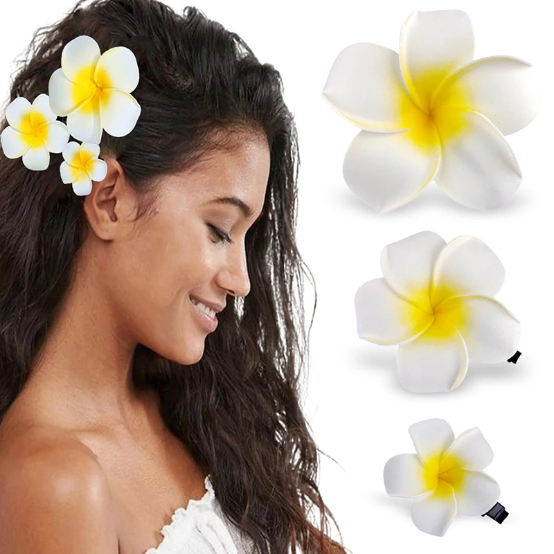 3pcs Plumeria Flower Hair Clips For Women Hairpins Girls Side Bangs Clips Flower Barrette Hawaiian Party Bag Hat Accessories