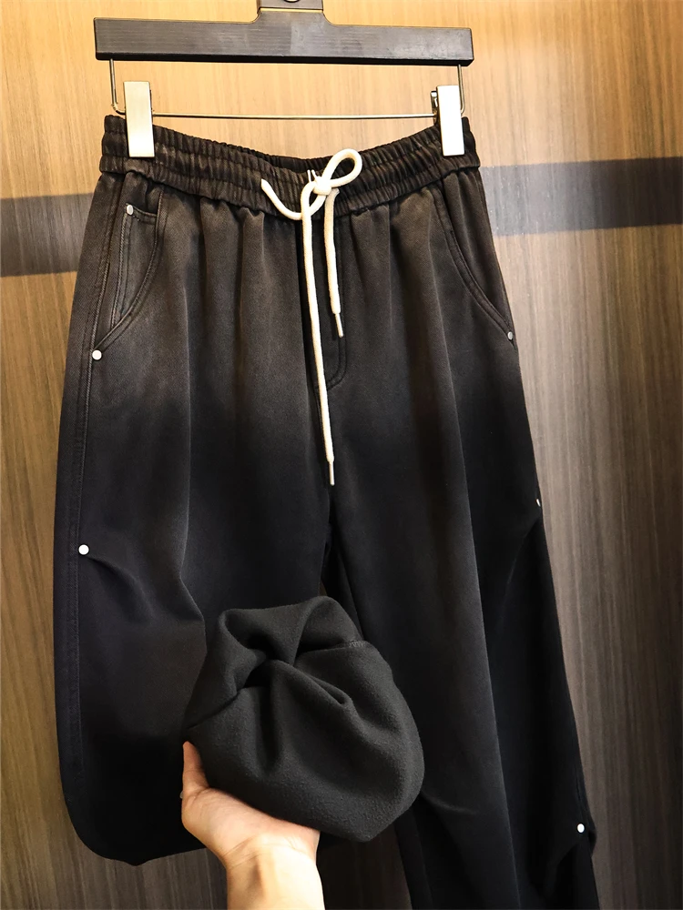 

Warm Fce Lined adual Waed Denim Jeans Loose Straight Leg Winter Casual Pants for Men Faionable Urban Sle Youth Wear