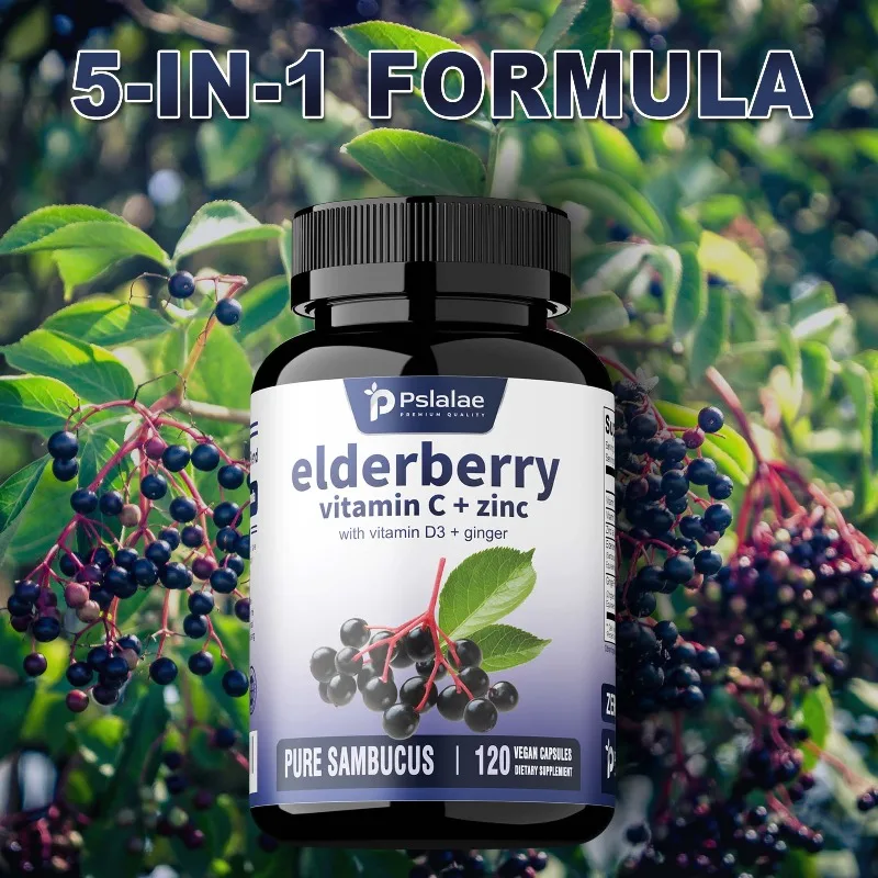 

Elderberry with Vitamin C+Zinc - Powerful Antioxidants That Support The Immune System and Overall Health, Providing Energy
