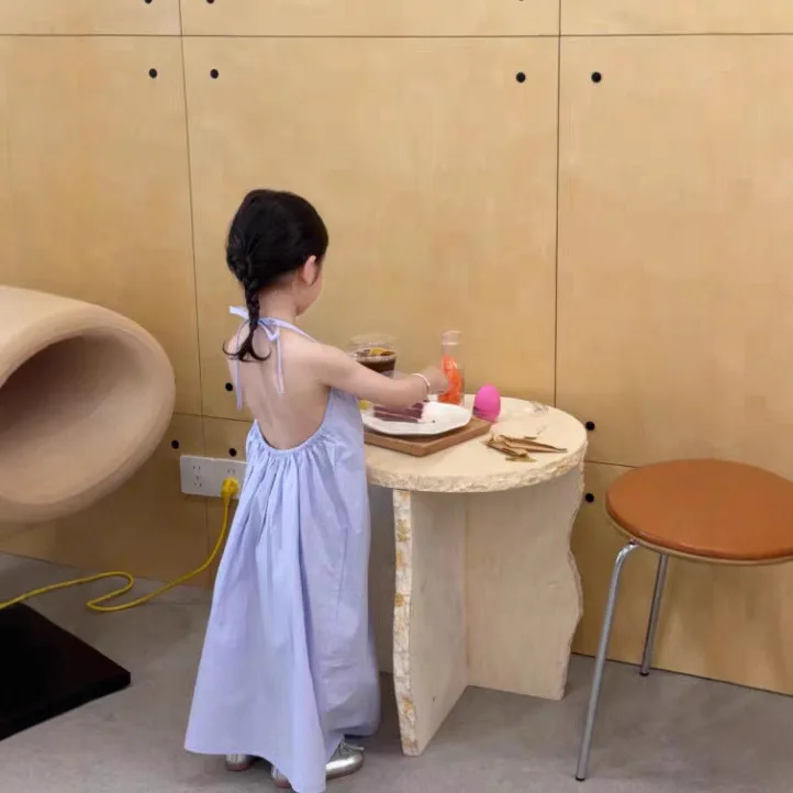 Girls' Summer Dress Baby's Children's Korean Version Beach Dress Backless Hanging Neck Princess Vest Dress