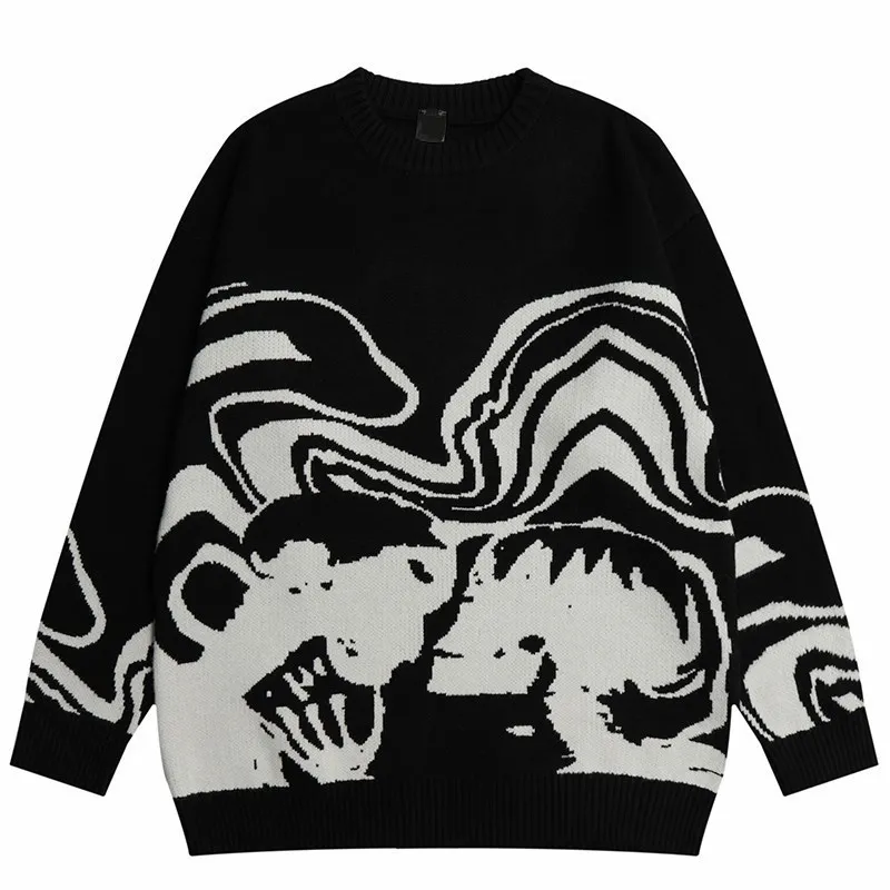 Y2K sweater loose pullover in autumn slim hip-hop street knitted black-and-white homemade head