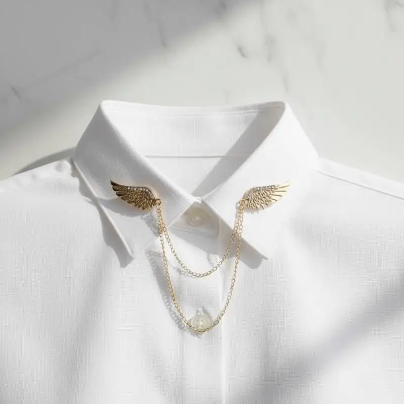Fashion Crystal Angel Wing Brooch Metal Tassels Chain Lapel Pins Men Suit Shirt Corsage Gifts For Women Accessories Gift