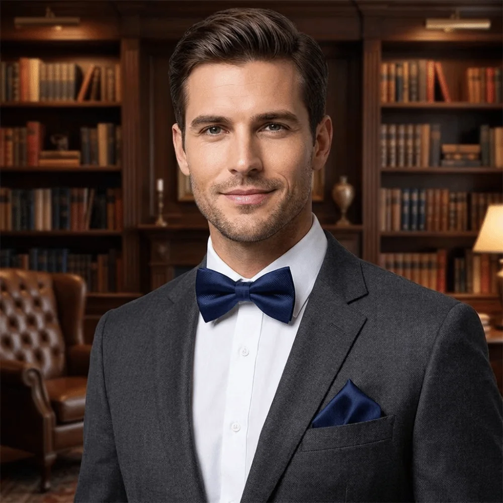 Corsage Set Solid Color Bow Tie Set Collar Polyester Pocket Square Set Handkerchief Pre-tied Bowtie Wedding Accessory Set Formal