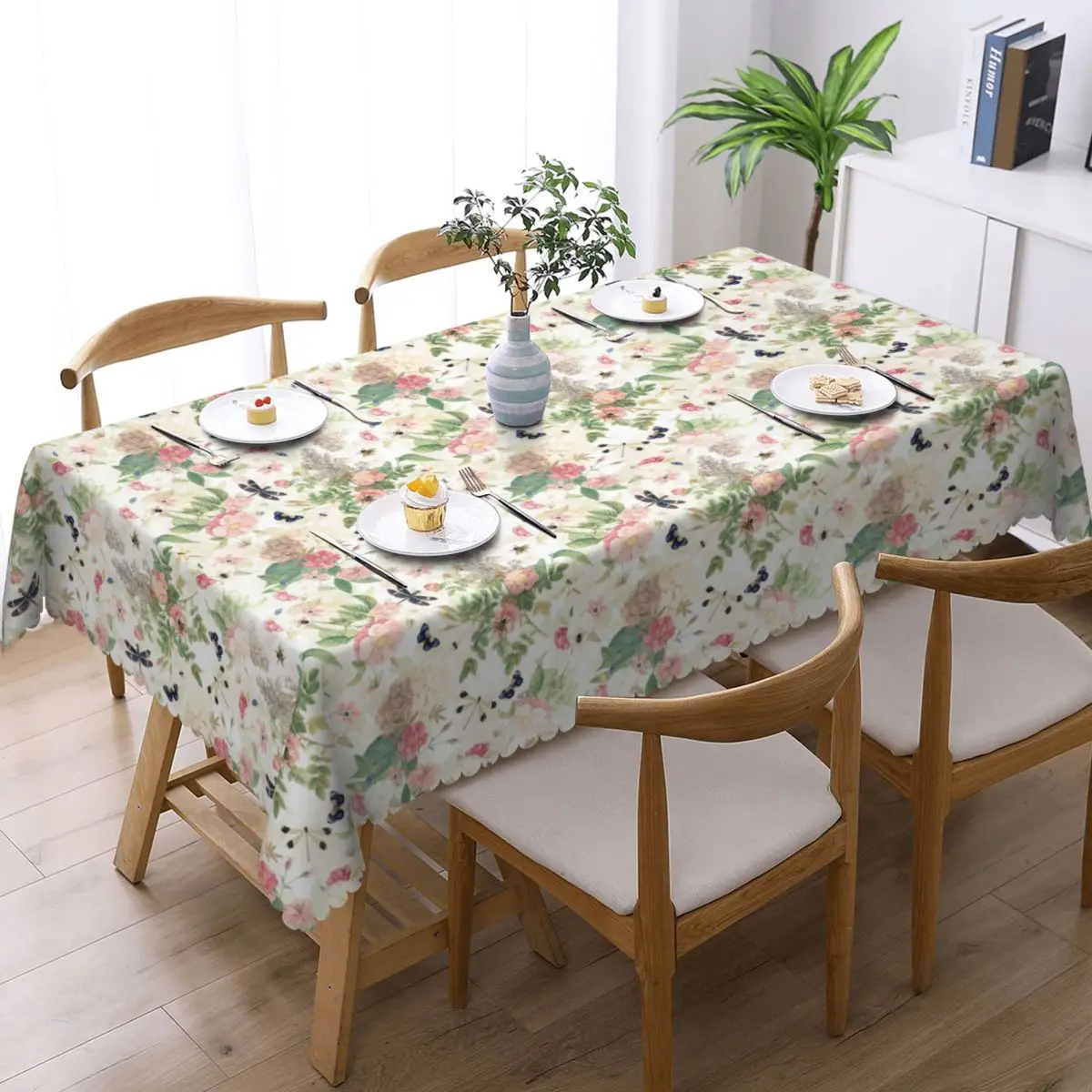UtART Roses Spring Flower And Early Insects Botanical Custom Rectangular Tablecloth Oilproof Table Cover for Party Table Cloth