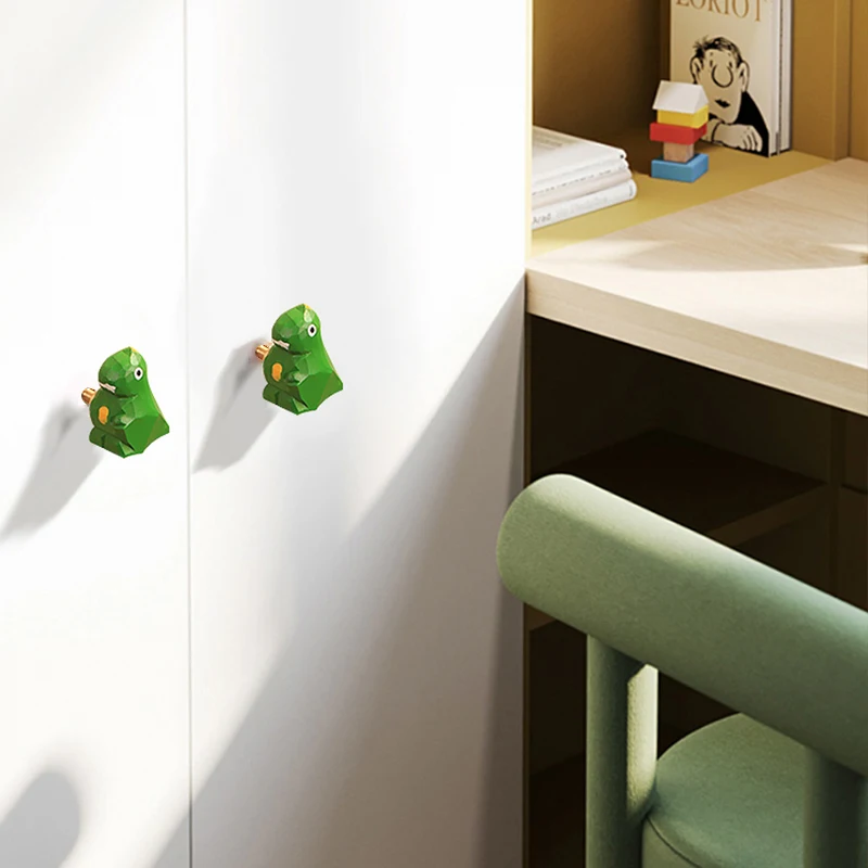 Handcrafted Wooden Wooden painted artworkCute Dinosaur Wardrobe Drawer Pulls, Cabinet Door Knobs with Brass Base