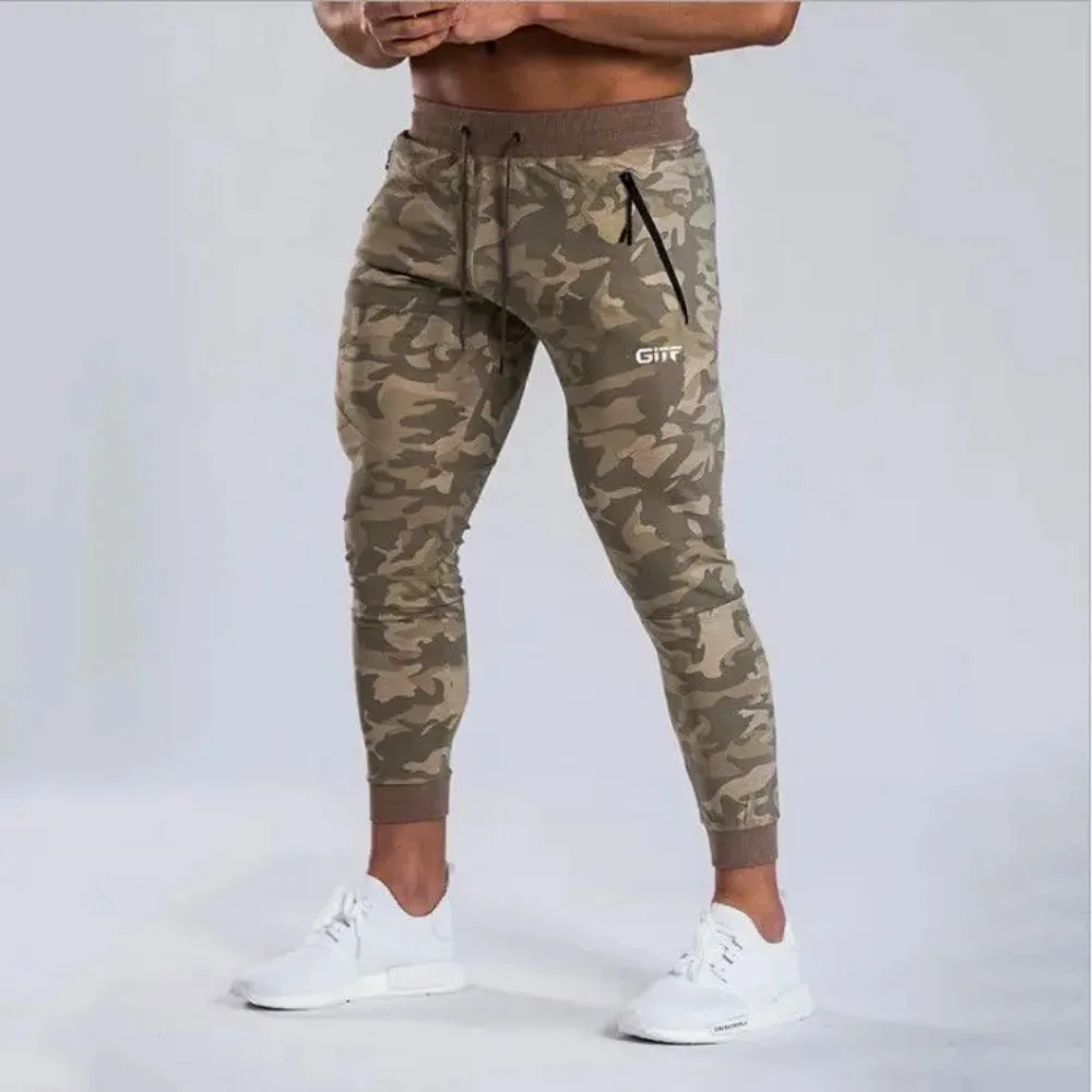 Jogger Men's Sweatpants Invisible Open Crotch Outdoor Sex Club Fitness Trousers Camouflage Tight Zipper Pocket Sport Clothing