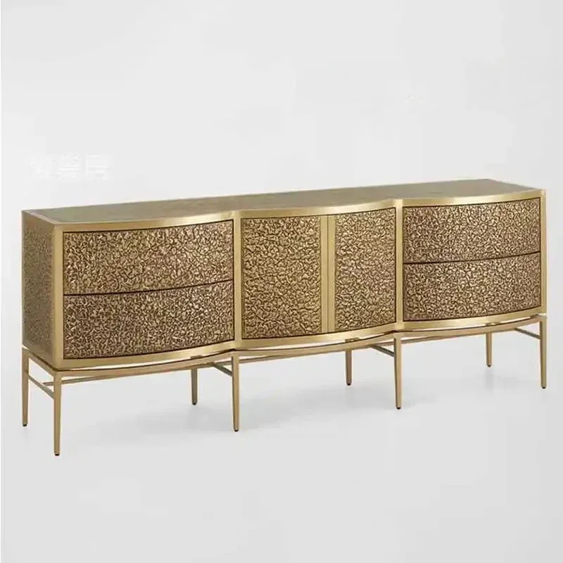 light luxury wrinkled dining side cabinet solid wood modern locker high-end villa hotel entrance cabinet