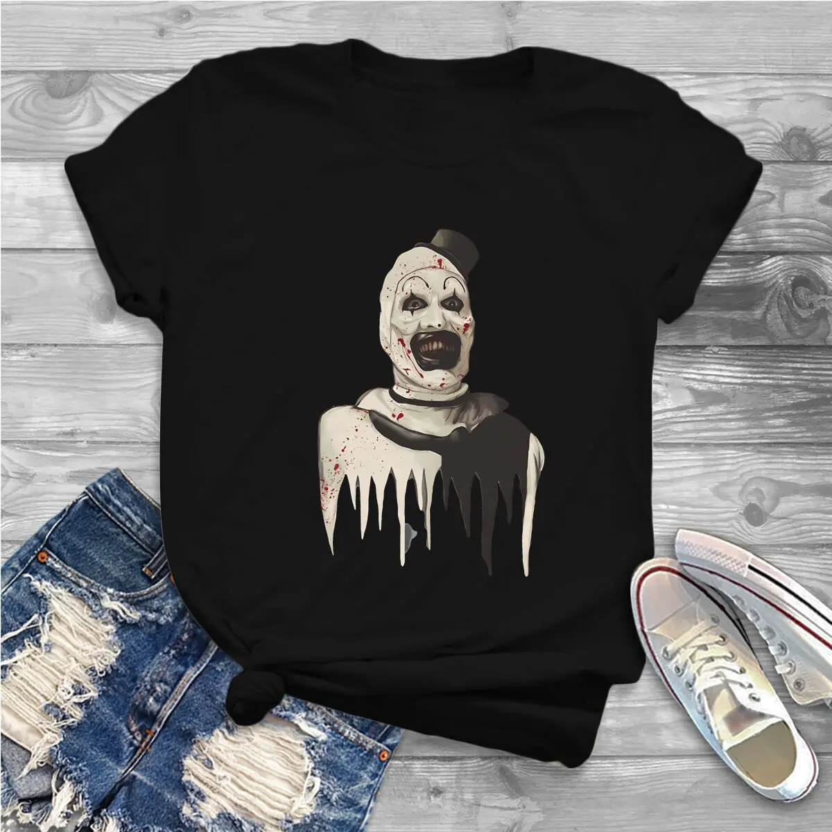 Sunflower Sunglasses Art Terriefer Slasher Movie Women T Shirt Graphic Unisex Polyester Crewneck TShirt Harajuku