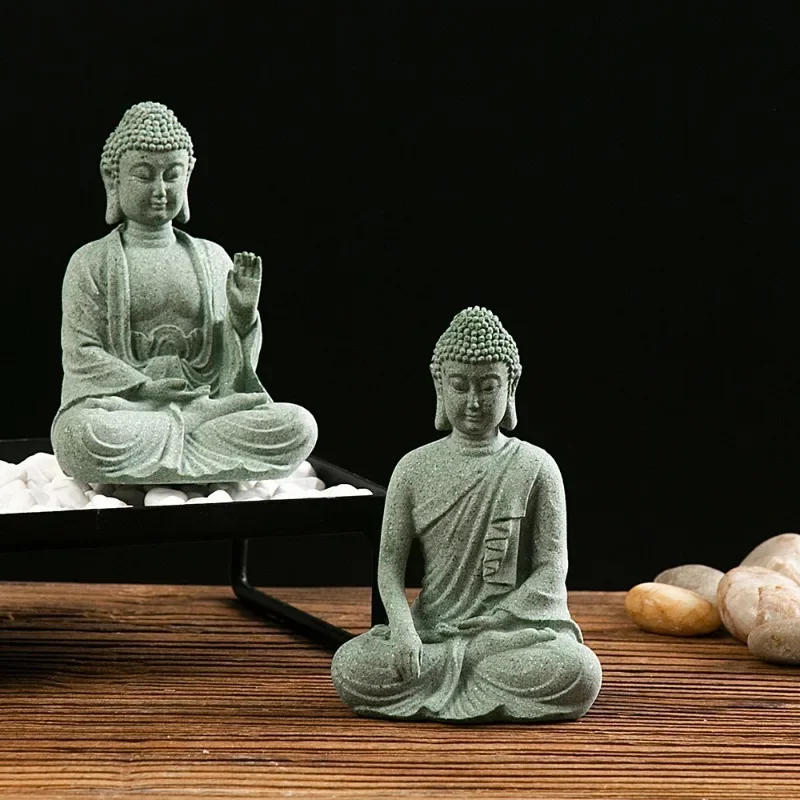 

NORTHEUINS Green Sandstone Buddha Statues India Zen Figurines Home Living Room Desktop Interior Crafts Fengshui Sculpture Item