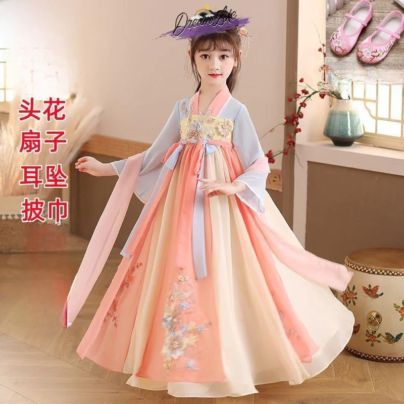 

Princ Sle Long Sve Hanfu Dr Cherry Blossom Fairy T Children's Traditional Chinese Clothing Girls' Summer Outfit