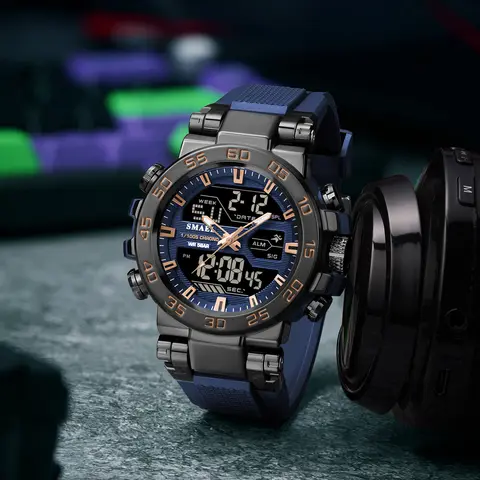 SMAEL 8139 Men's Analog Digital Dual Display Watch - 50M Waterproof LED Backlight Alarm Chronograph Stopwatch Shock Resistant