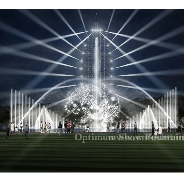 DMX512 Program Control Laser Light Show Music Dancing Multimedia Water Screen Show Water Movie Projection Fountain Outdoor