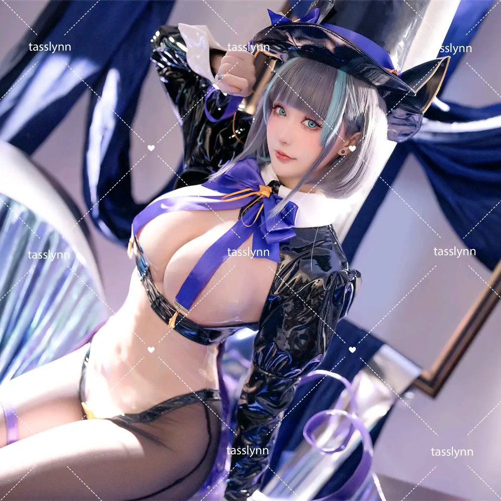 Cheshire amb Lane Cosplay Costume gioco Cosplay HMS Cheshire trasparente Bunny Girl Cosplay Party Costume cappello da mago