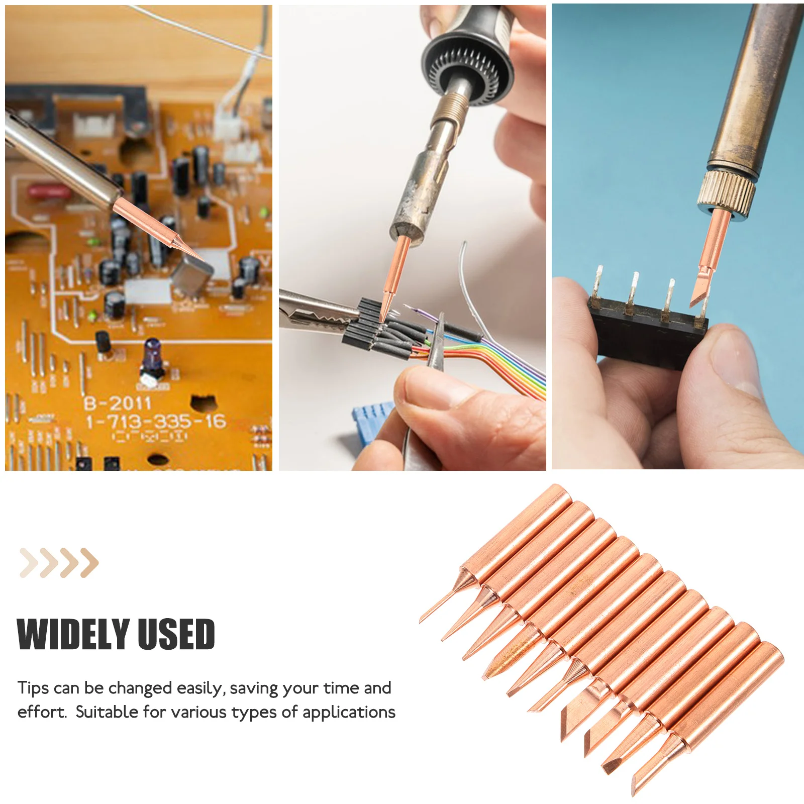 

10pcs Copper Soldering Iron Tips Set Pure Copper Wood Burning Tip Replacement for Station Kit Welding Tool Accessories