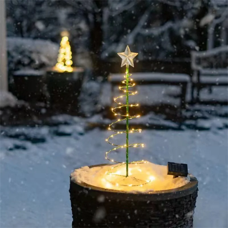 

Christmas Tree Solar Light Stand Garden LED Ground Lamp String Outdoor Waterproof Star Lantern Decorative Light Christmas Decor