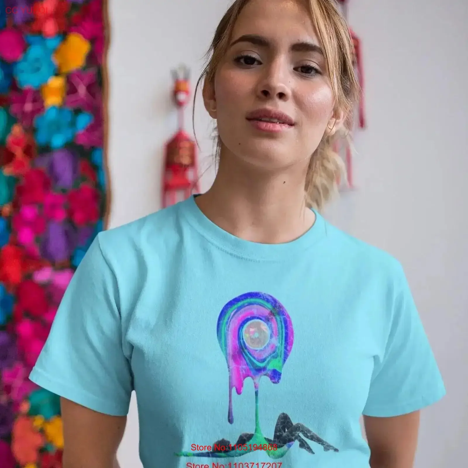 تي شيرت قصير من الفينيل السائل لمحبي الموسيقى مع تصميم مخدر مستوحى من السبعينيات، مظهر رائع عتيق رائع #1