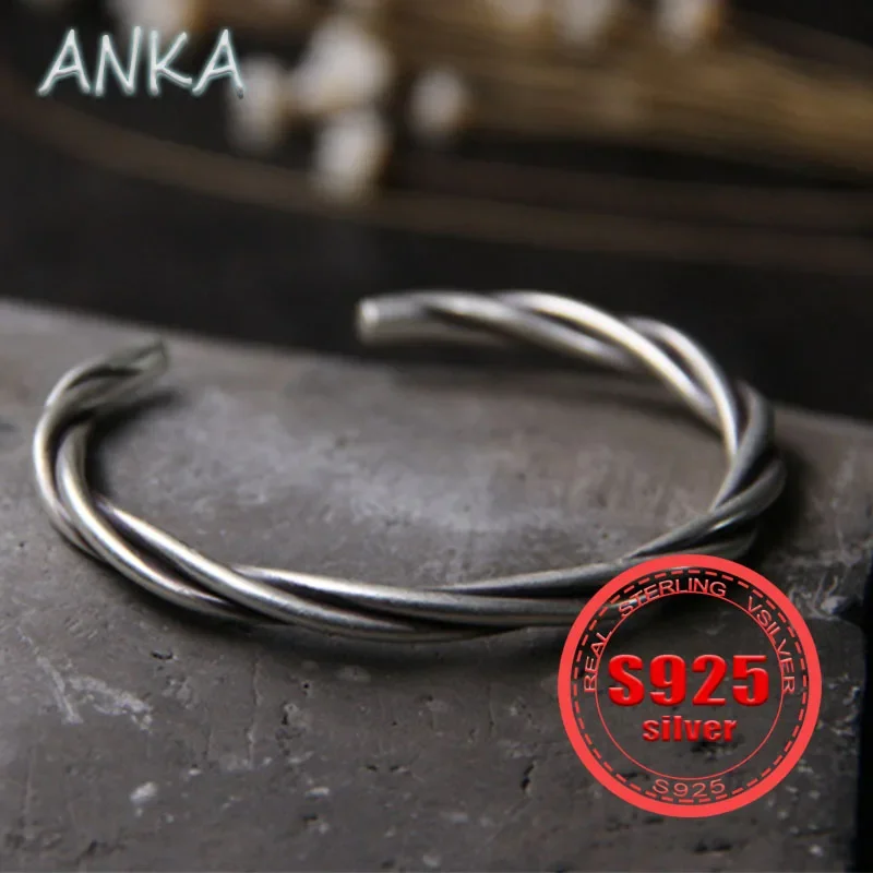 ANKA NEW S925 sterling silver handmade bracelet vintage woven twist men's and women's bracelets