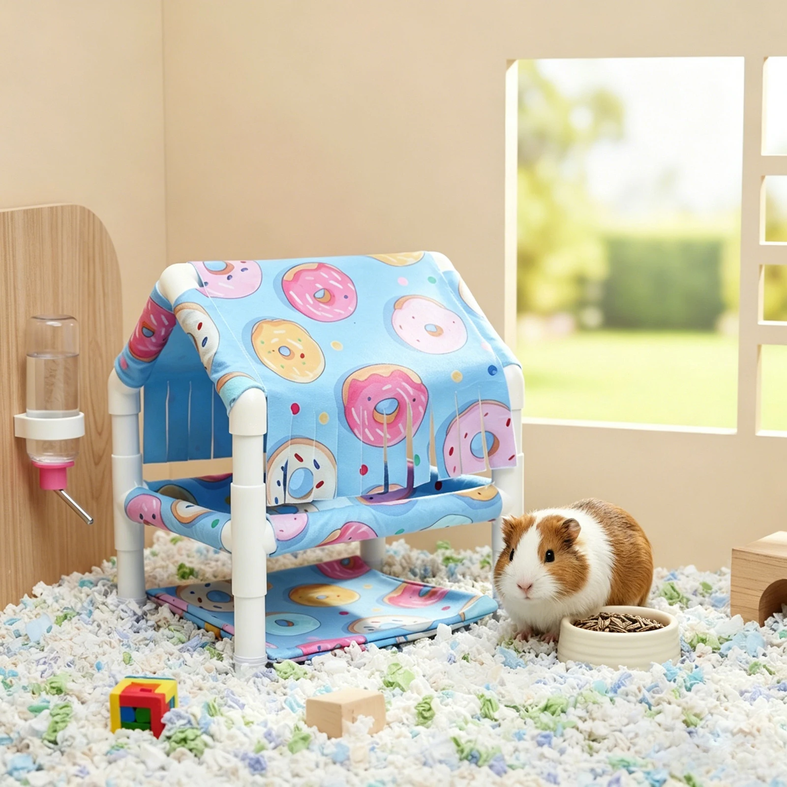 

Random Pattern Universal Small Pet Two-Layer Hideout House, Washable Dutch Pig Dwarf Rabbit Hedgehog Flower Mouse Sleep Den