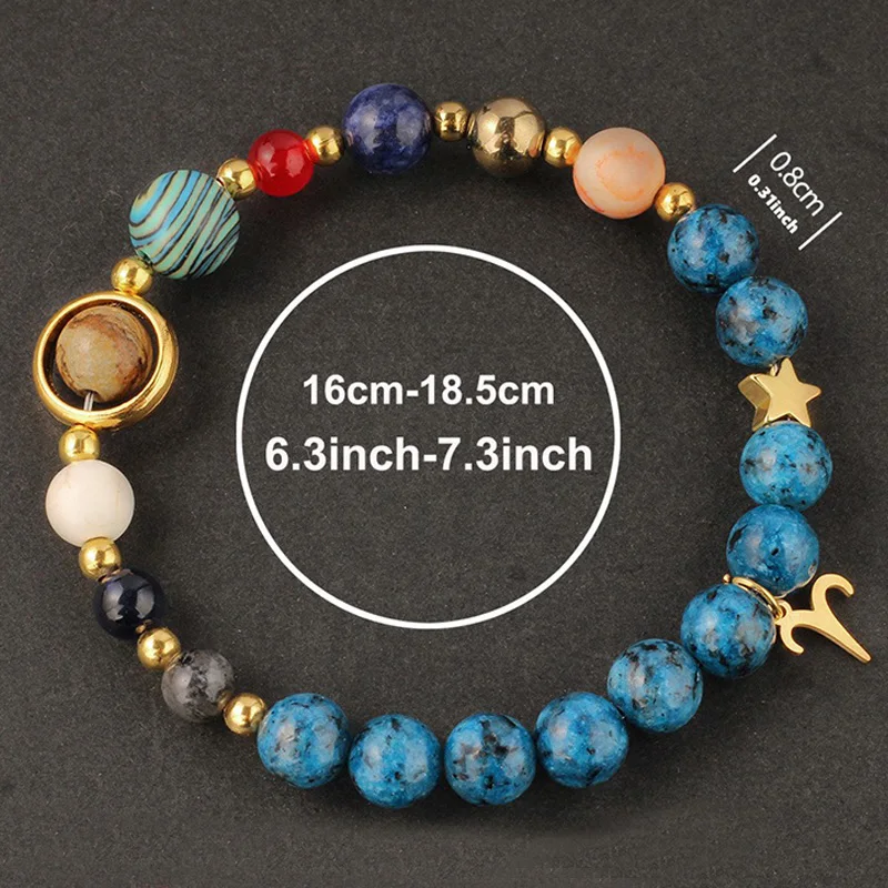 12 Style Blue Zodiac Bracelet for Men Women Natural Agate Stone Beads Astronomical 8 Planet Charm Jewelry Gift 2025 New Fashion