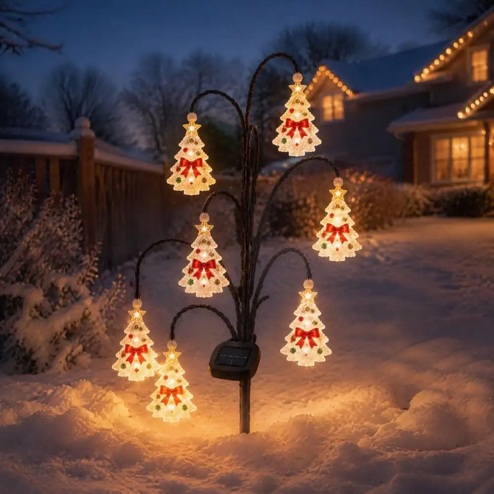 Festive Patio Ground Stakes Solar Tree Stake Lights Solar Christmas Tree Stake Lights Outdoor Waterproof Led Pathway Lamps