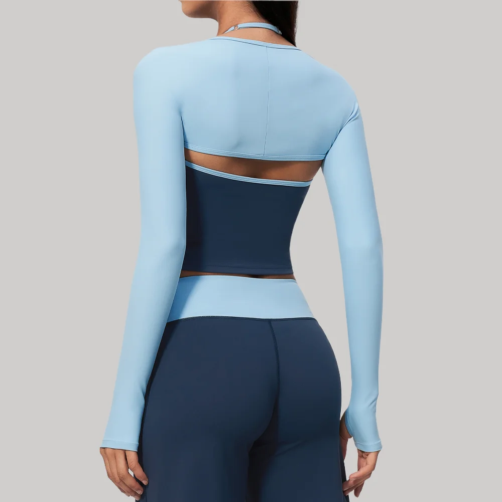 Yoga Long Sleeved Womens Fitness Long Sleeved Running Workout Gym Crop Top Off-Shoulder T-shirt Top With Thumb Holes Activewear