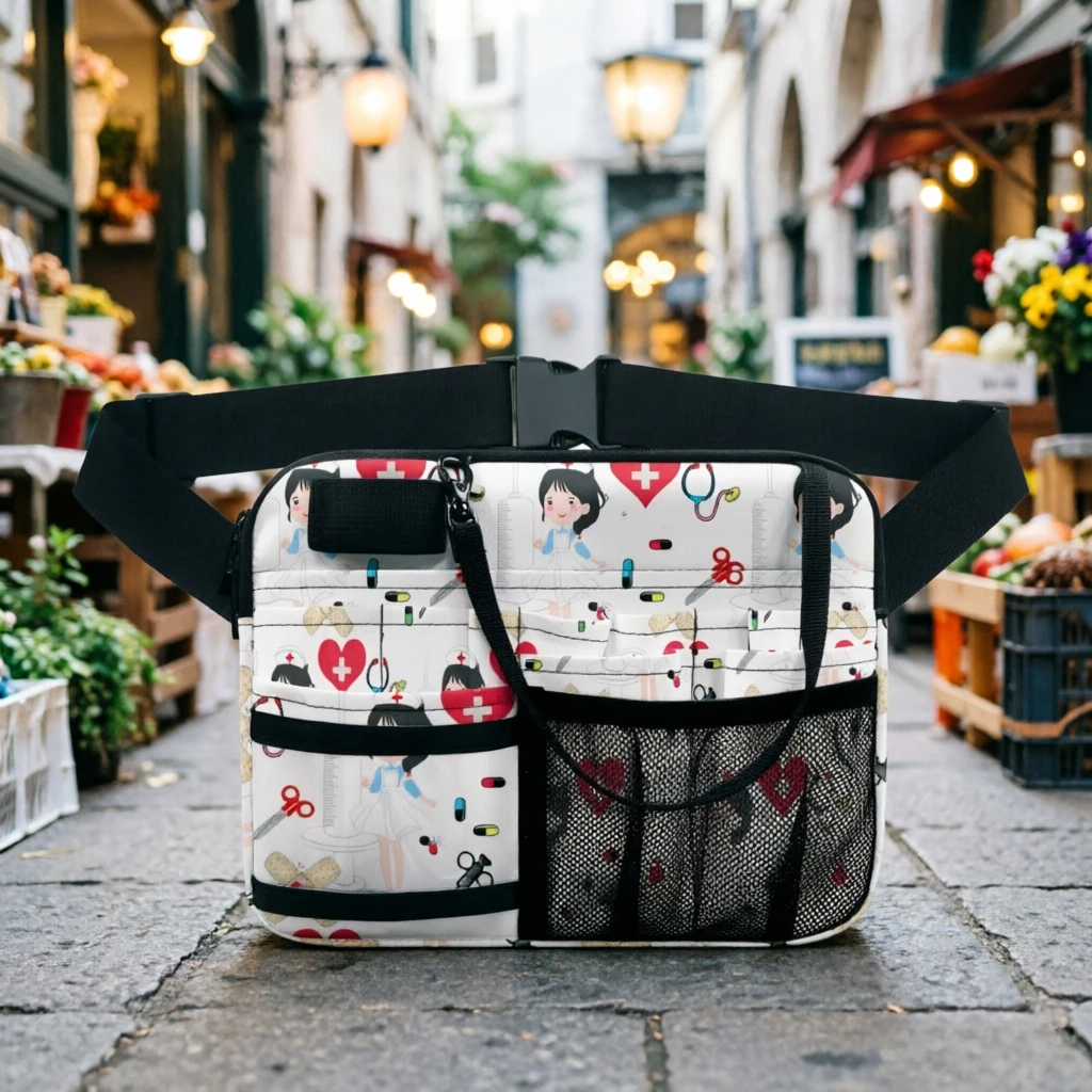 

Cute Nurse Print Waist Pack, Multi-Pocket Nursing Fanny Pack, Adjustable Strap Medical Organizer for Nurse