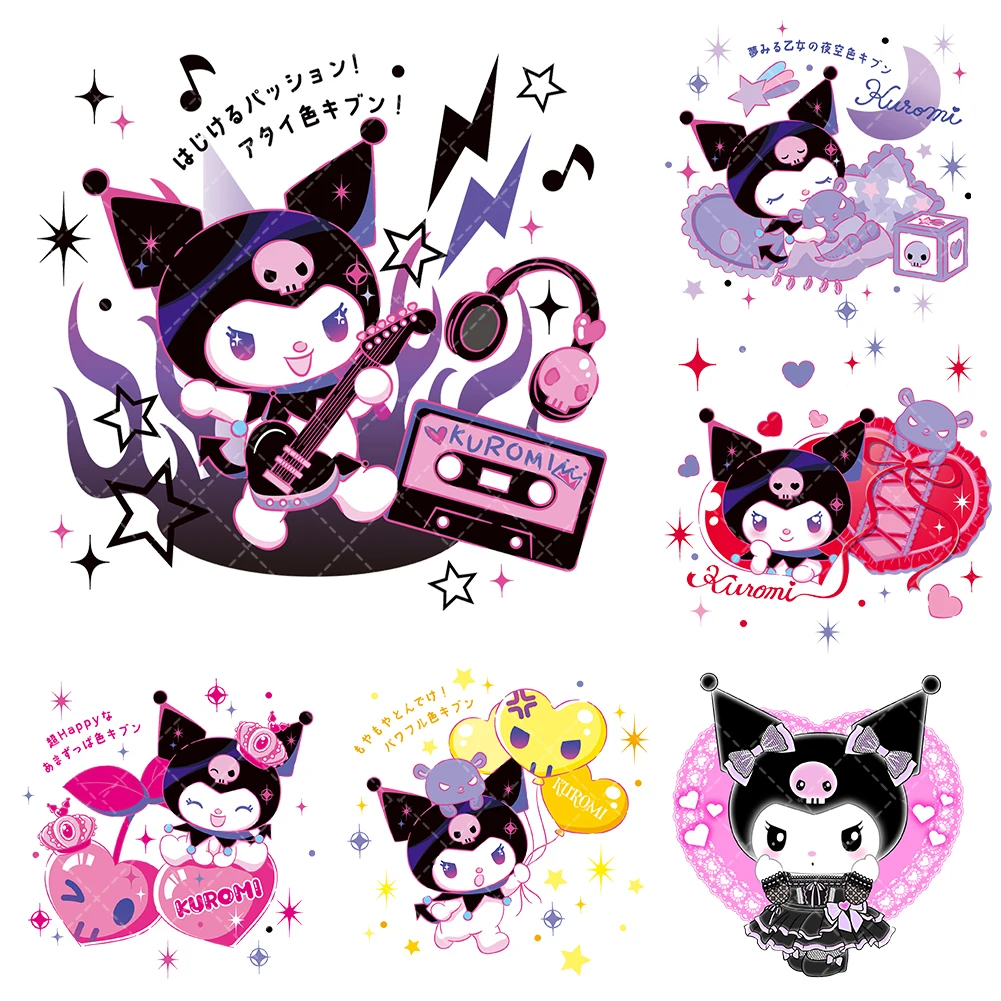 

20cm Kawaii Kuromi Sanrio Iron On Heat Transfer Stickers For Clothing DIY Washable T-Shirts Thermal Patch DTF Colorful Vinyl